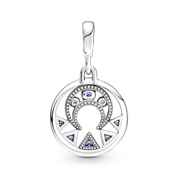 Moon and rays sterling silver medallion withstellar blue crystal /799669C01