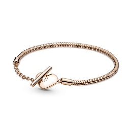 Snake chain 14k rose gold-plated T-bar heart bracelet/Браслет 