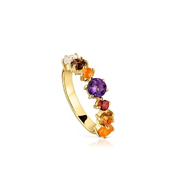 SILVER GOLD PLATED RING MULTI GEMS N12